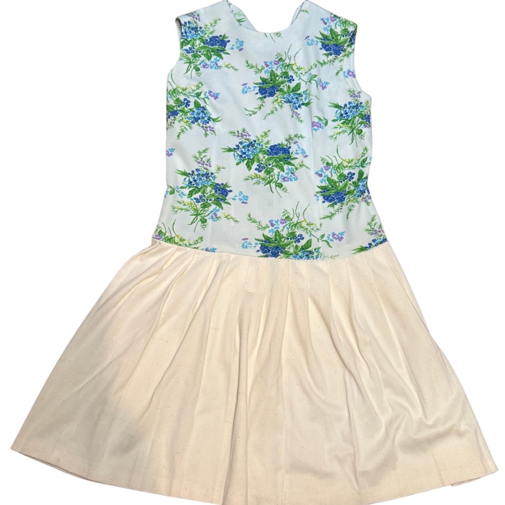 Vintage Floral Fit & Flare Dress Cottagecore Prairie Blue‎ Green Size 14